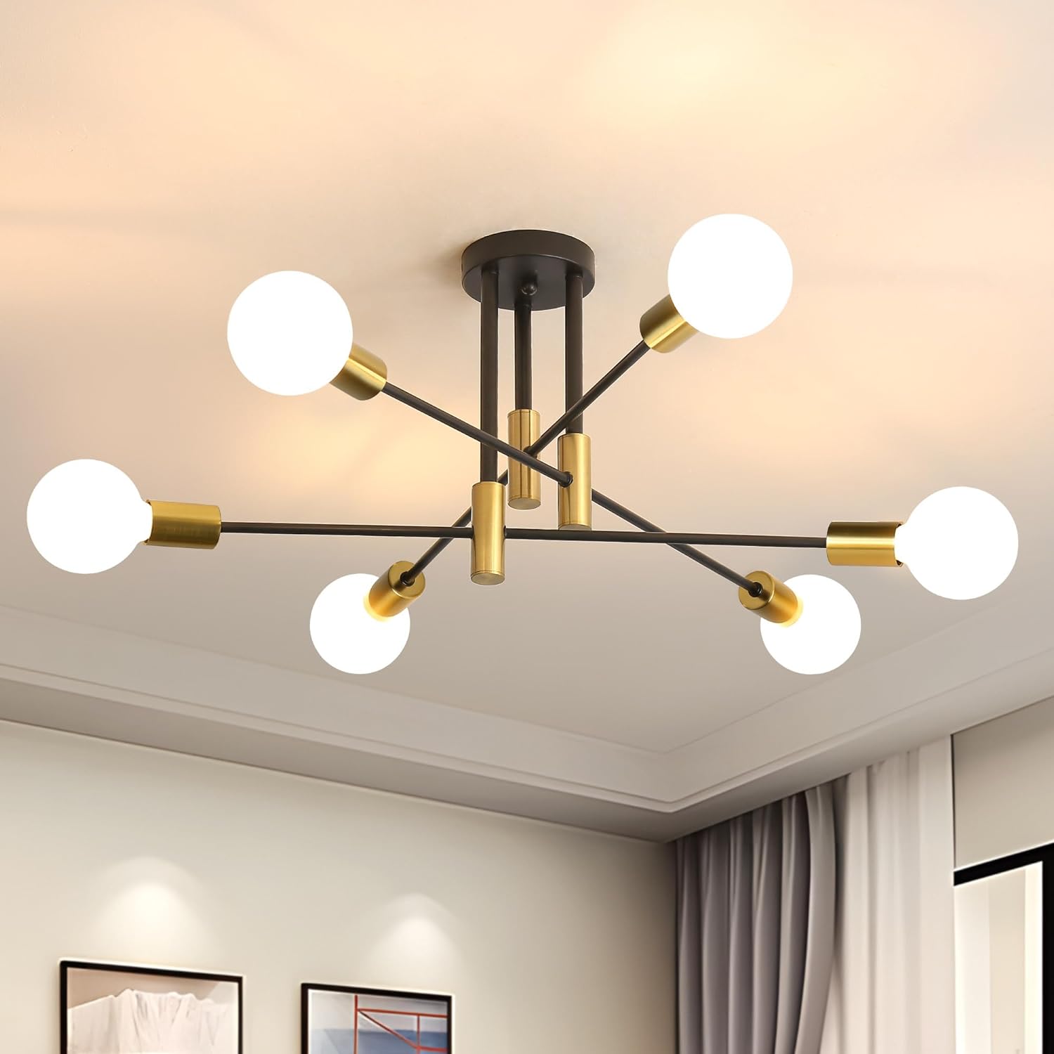 Variant image for Modern Nordic Black Flush Mount Ceiling Light Fixture – Minimalist Design for Dining, Living, and Bedroom-2