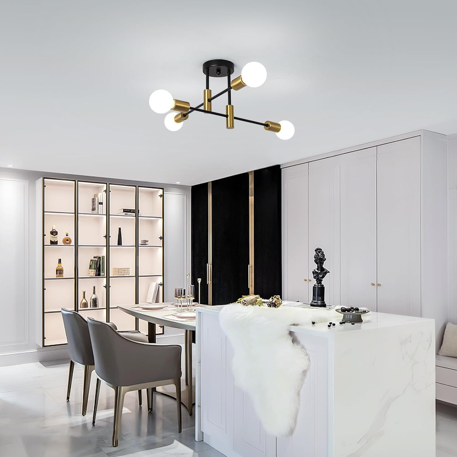 Modern Nordic Black Flush Mount Ceiling Light Fixture – Minimalist Design for Dining, Living, and Bedroom-6