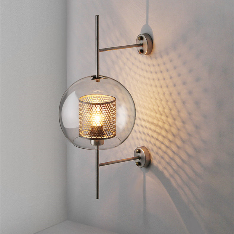Modern Glass Ball Wall Sconce – Elegant Iron Base Wall Light for Bedroom Decor-1