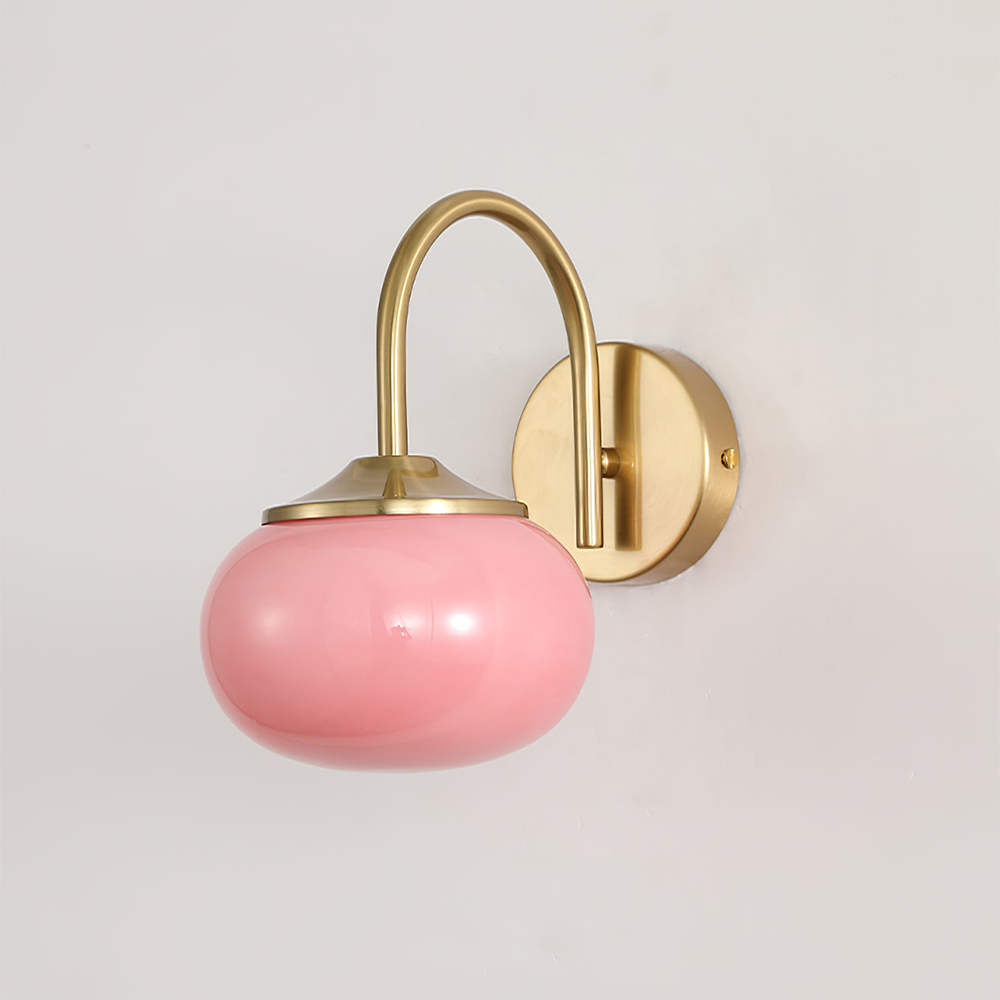Stylish Gold Finish Wall Lamp with Pink Glass Shade – Modern Wall Sconce Lighting for Bedroom and Living Room-5