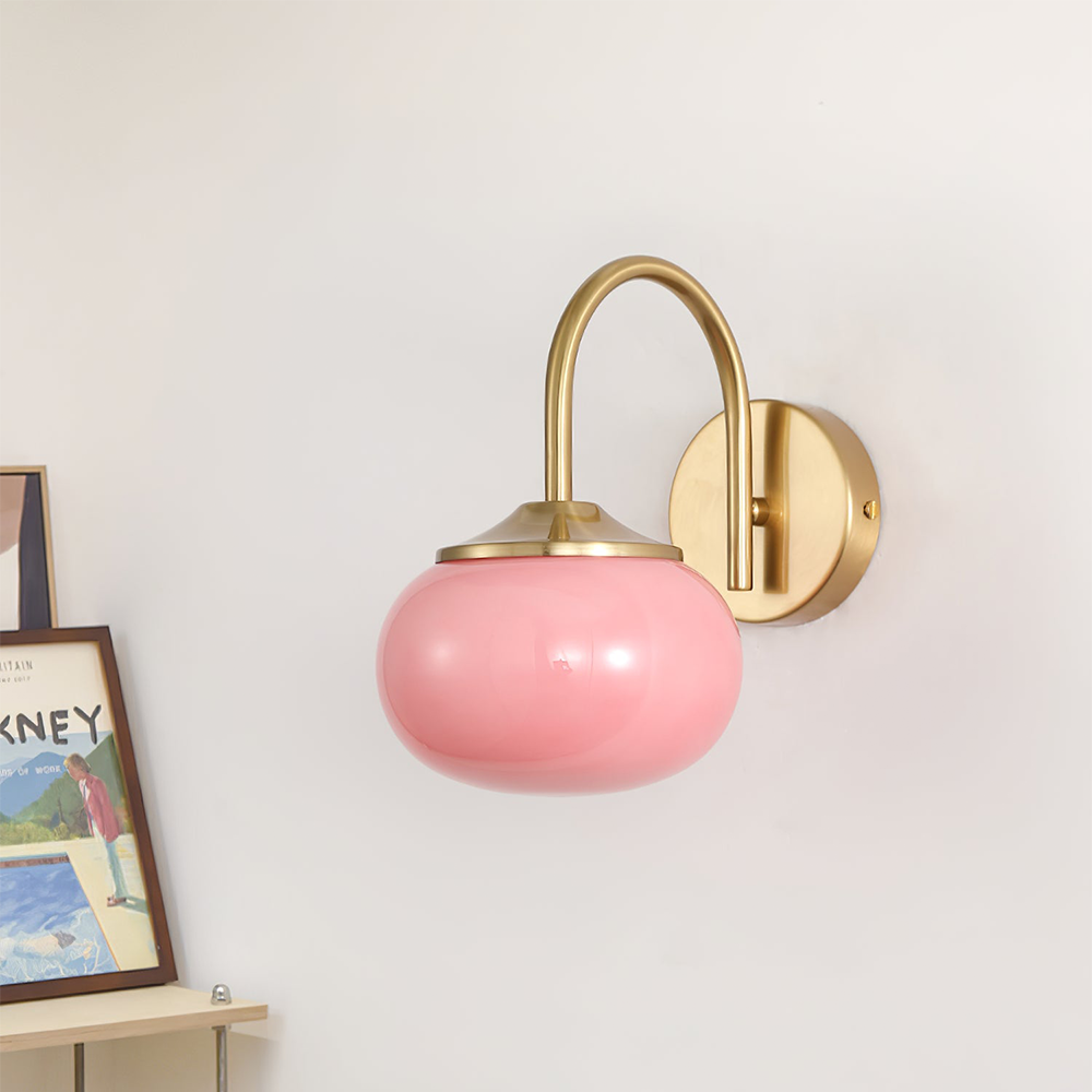 Variant image for Stylish Gold Finish Wall Lamp with Pink Glass Shade – Modern Wall Sconce Lighting for Bedroom and Living Room-2