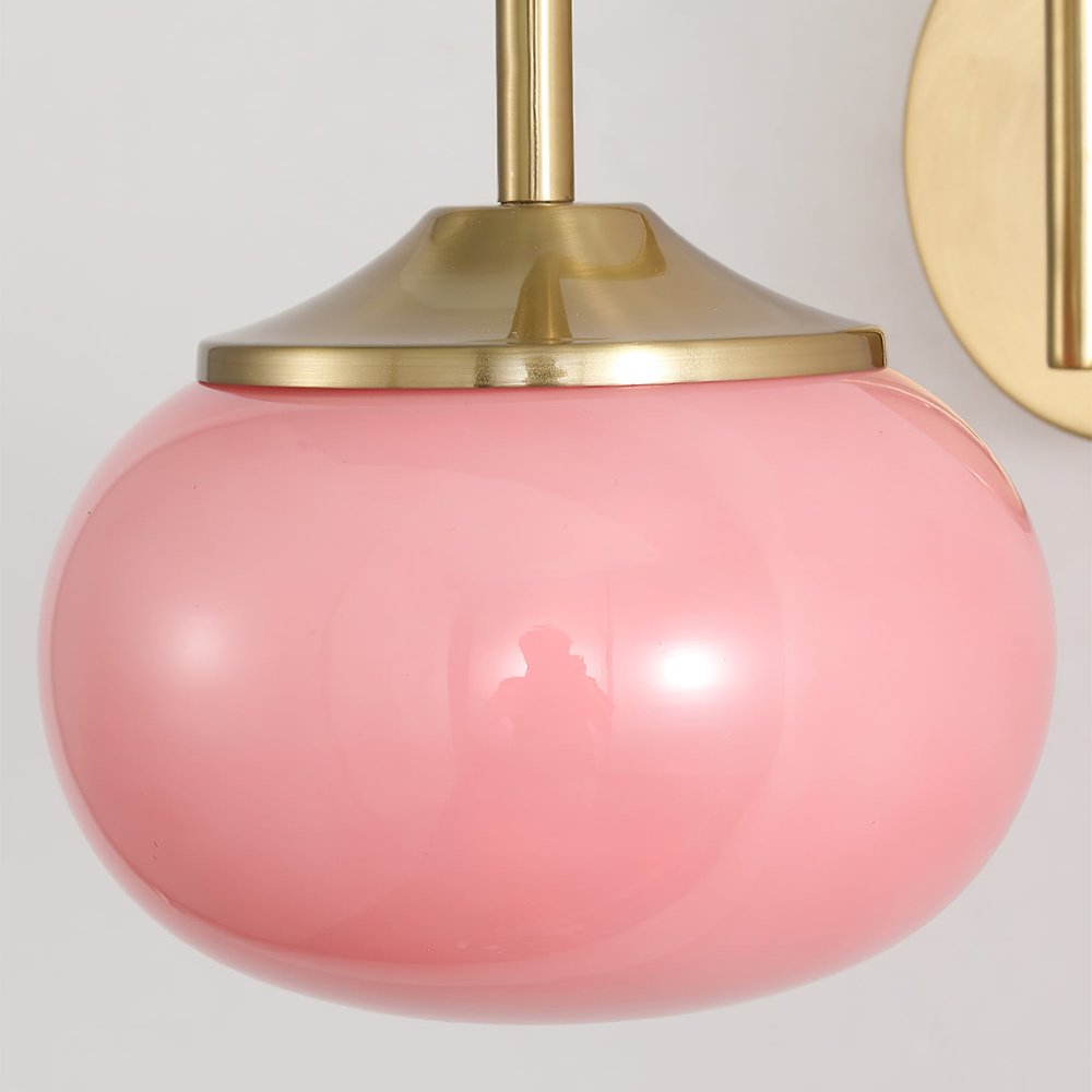 Stylish Gold Finish Wall Lamp with Pink Glass Shade – Modern Wall Sconce Lighting for Bedroom and Living Room-4