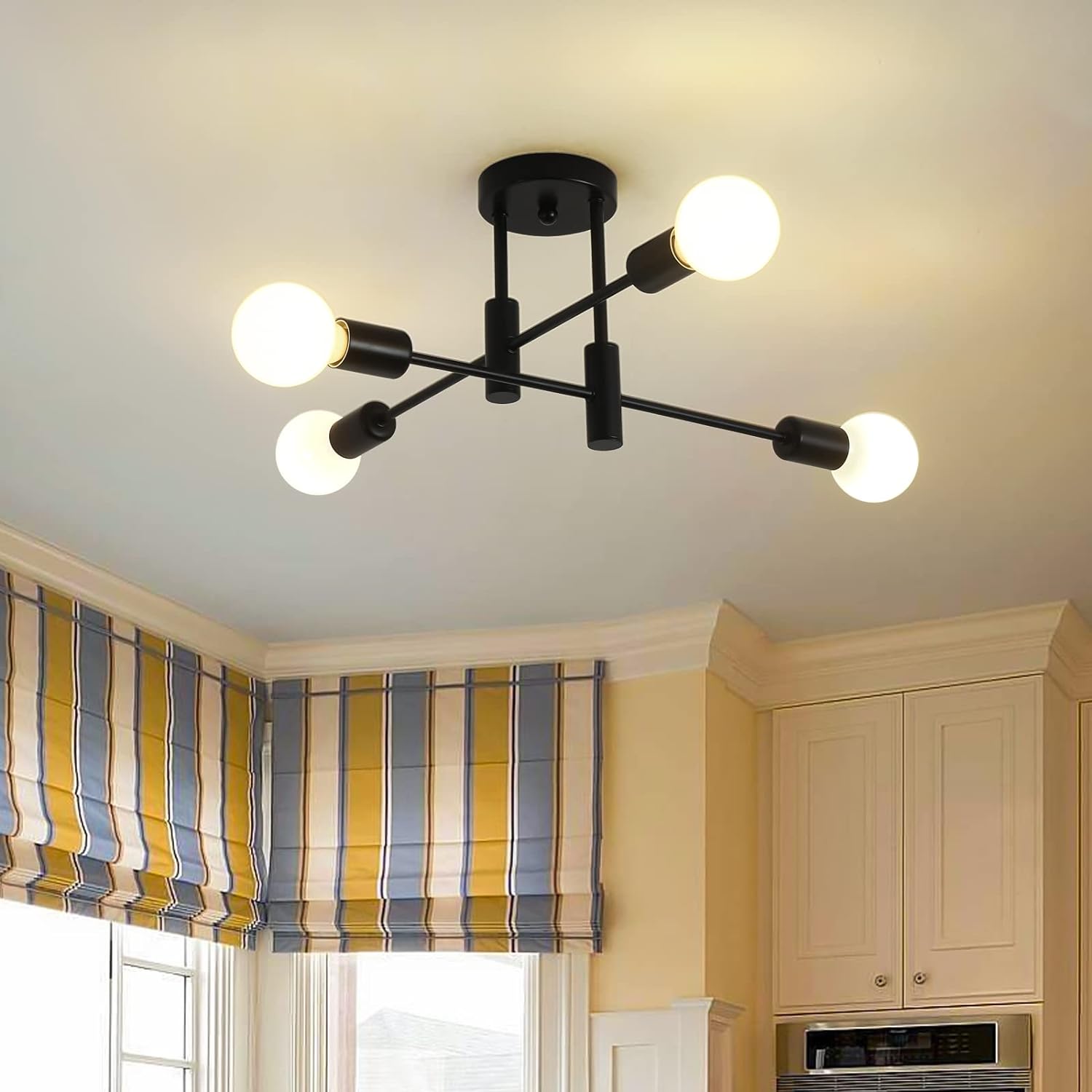 Variant image for Modern Nordic Black Flush Mount Ceiling Light Fixture – Minimalist Design for Dining, Living, and Bedroom-4