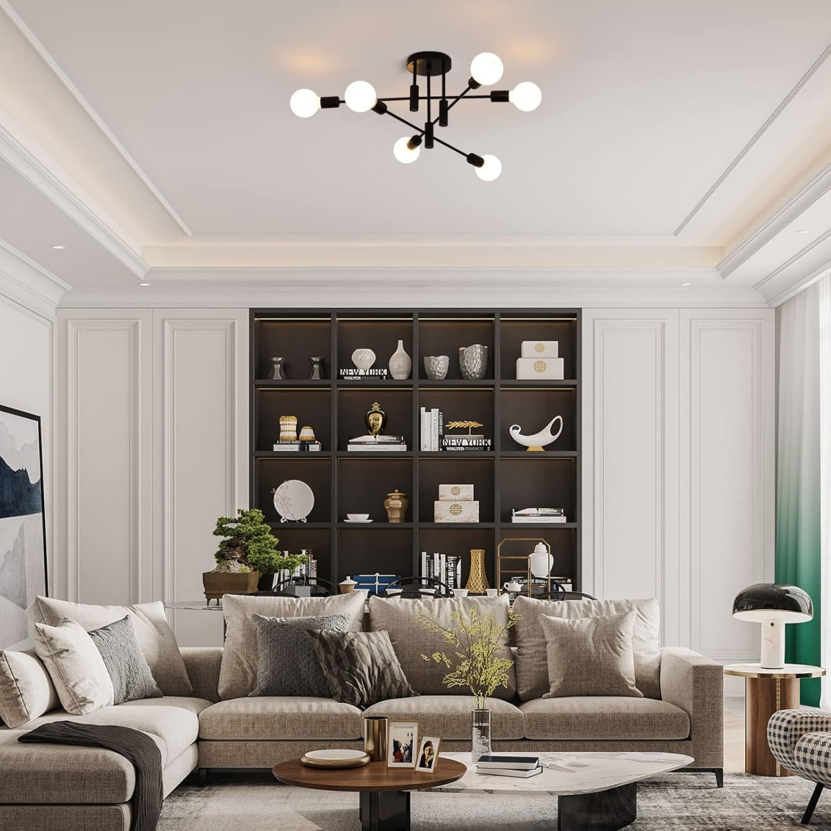 Variant image for Modern Nordic Black Flush Mount Ceiling Light Fixture – Minimalist Design for Dining, Living, and Bedroom-5
