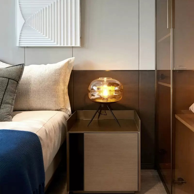 Modern Glass Shade Table Lamp – Contemporary Design for Bedside or Living Room Decor, 11.4in Height, Warm Glow Lighting-3
