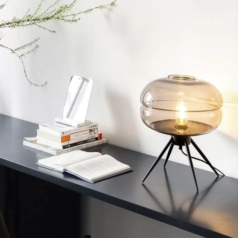 Modern Glass Shade Table Lamp – Contemporary Design for Bedside or Living Room Decor, 11.4in Height, Warm Glow Lighting-5