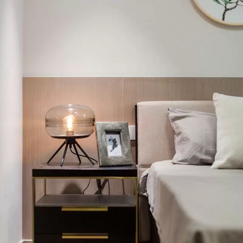 Modern Glass Shade Table Lamp – Contemporary Design for Bedside or Living Room Decor, 11.4in Height, Warm Glow Lighting-4