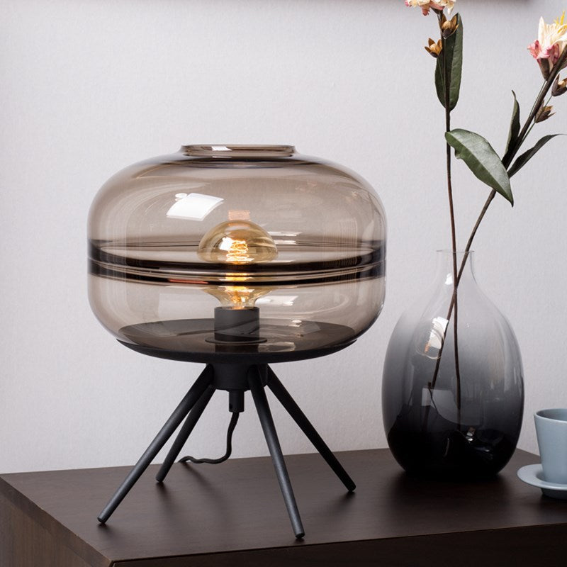 Modern Glass Shade Table Lamp – Contemporary Design for Bedside or Living Room Decor, 11.4in Height, Warm Glow Lighting-1