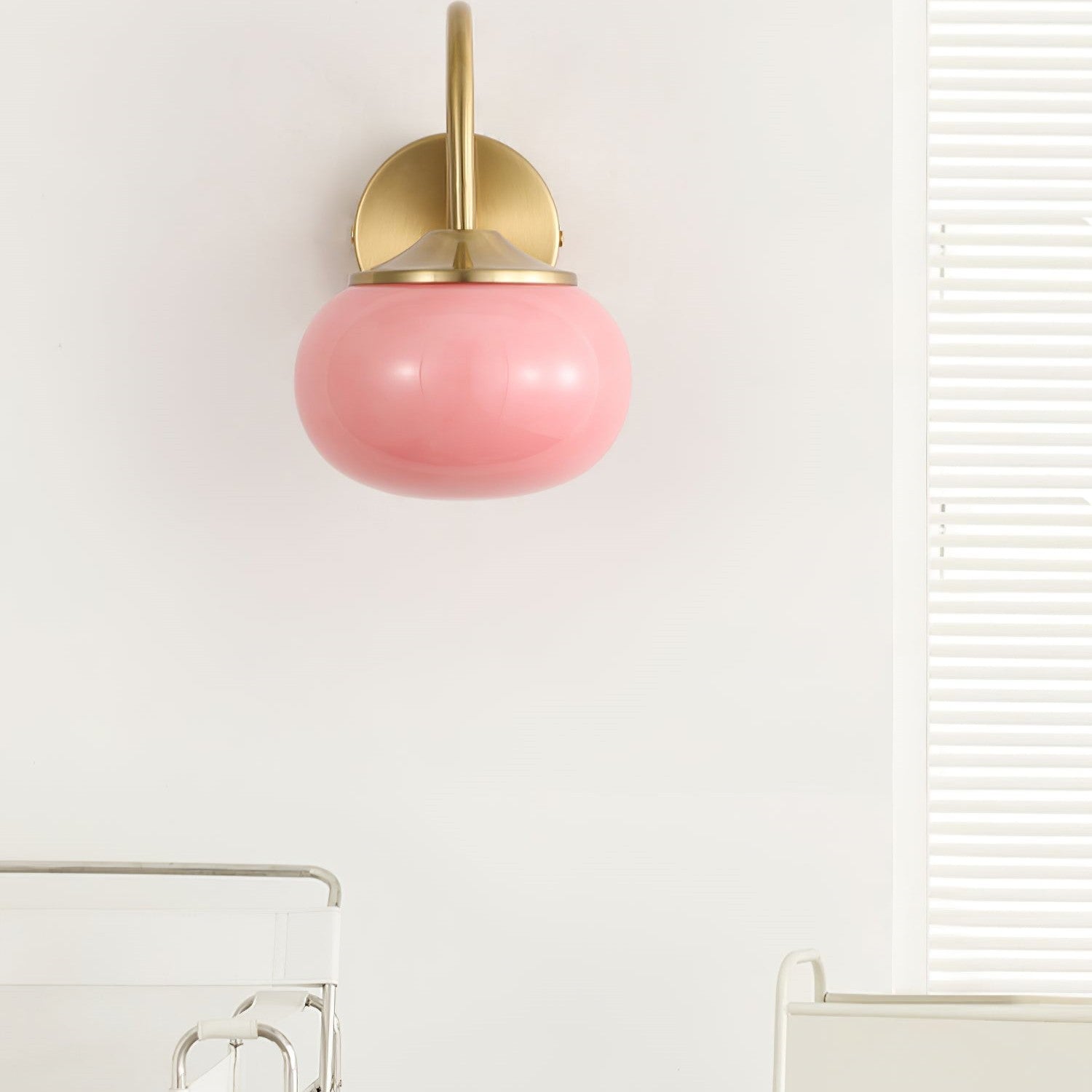 Stylish Gold Finish Wall Lamp with Pink Glass Shade – Modern Wall Sconce Lighting for Bedroom and Living Room-2