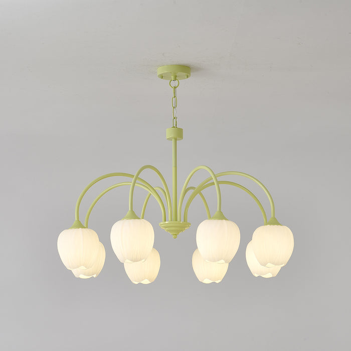 Modern Matcha Green Chandelier Light with Gold Accents – Elegant Dining Room Lighting Fixture-1