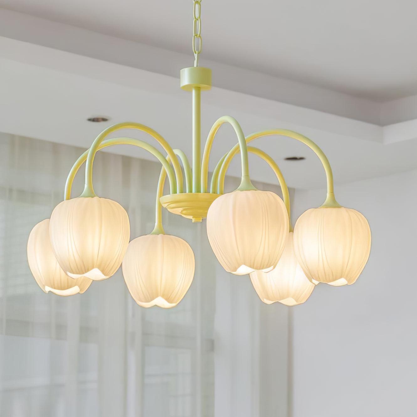 Modern Matcha Green Chandelier Light with Gold Accents – Elegant Dining Room Lighting Fixture-4