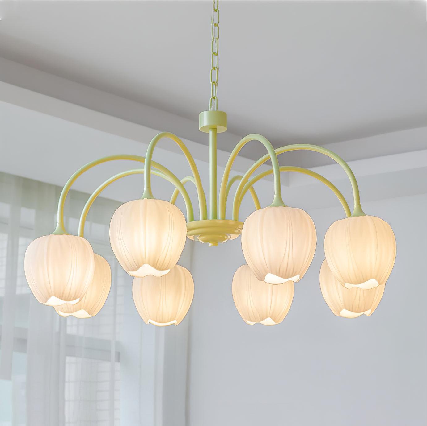Modern Matcha Green Chandelier Light with Gold Accents – Elegant Dining Room Lighting Fixture-2