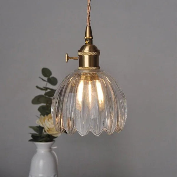 Japanese Retro Glass Flower Pendant Light - Elegant Vintage Design