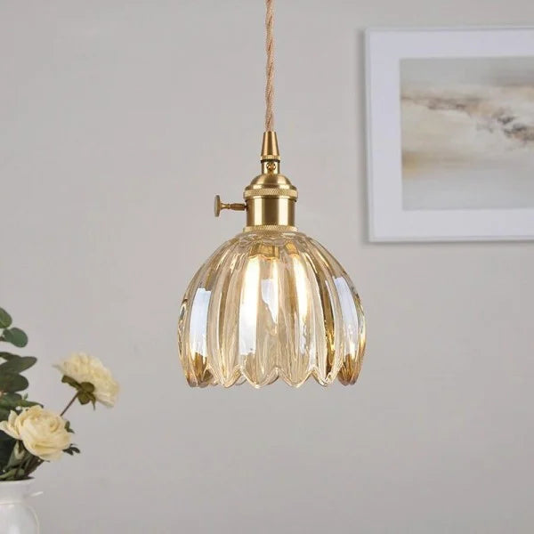 Japanese Retro Glass Flower Pendant Light - Elegant Vintage Design