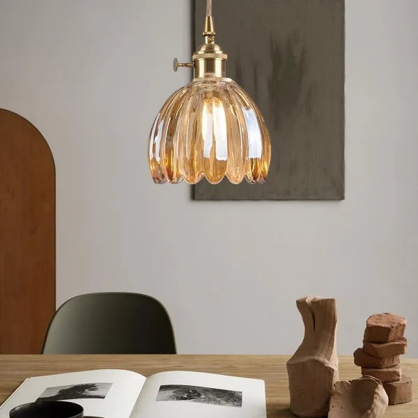 Japanese Retro Glass Flower Pendant Light - Elegant Vintage Design
