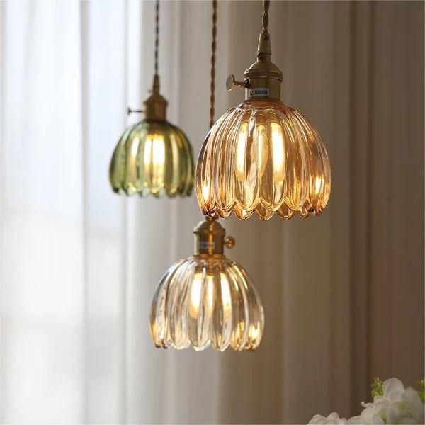 Japanese Retro Glass Flower Pendant Light - Elegant Vintage Design