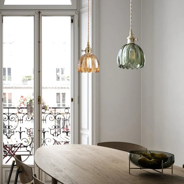 Japanese Retro Glass Flower Pendant Light - Elegant Vintage Design