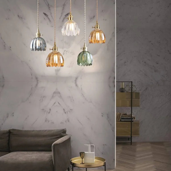 Japanese Retro Glass Flower Pendant Light - Elegant Vintage Design