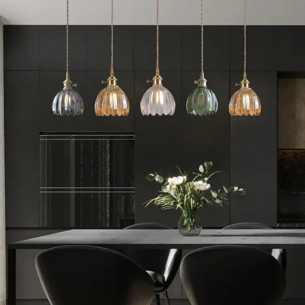 Japanese Retro Glass Flower Pendant Light - Elegant Vintage Design