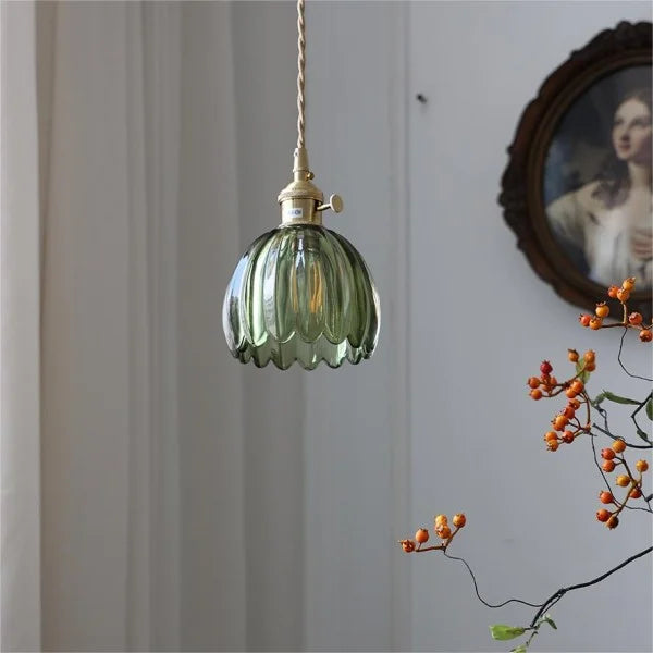 Japanese Retro Glass Flower Pendant Light - Elegant Vintage Design