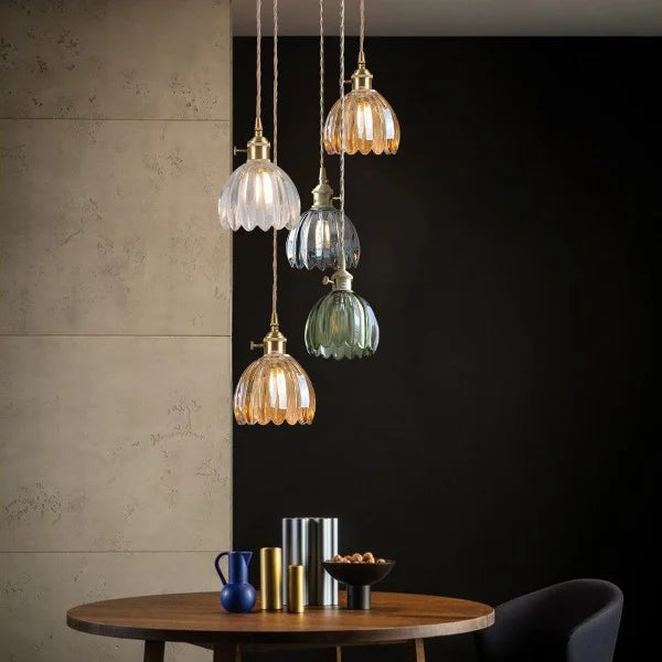 Japanese Retro Glass Flower Pendant Light - Elegant Vintage Design