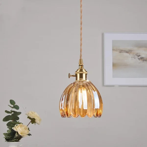 Japanese Retro Glass Flower Pendant Light - Elegant Vintage Design