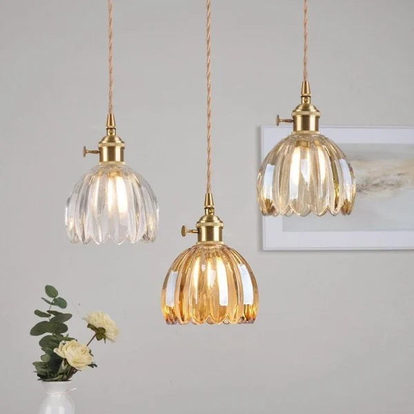 Japanese Retro Glass Flower Pendant Light - Elegant Vintage Design
