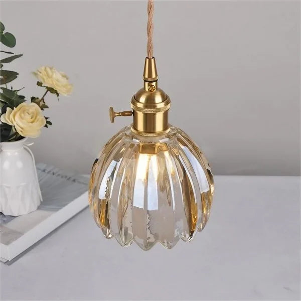Japanese Retro Glass Flower Pendant Light - Elegant Vintage Design
