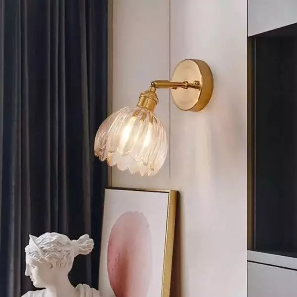 Vintage Tulip Glass Wall Sconce – Elegant Floral Design for Home Lighting, Wall-Mounted, Clear Glass, 12 Height, Max 60W