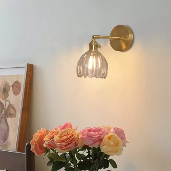 Vintage Tulip Glass Wall Sconce – Elegant Floral Design for Home Lighting, Wall-Mounted, Clear Glass, 12 Height, Max 60W