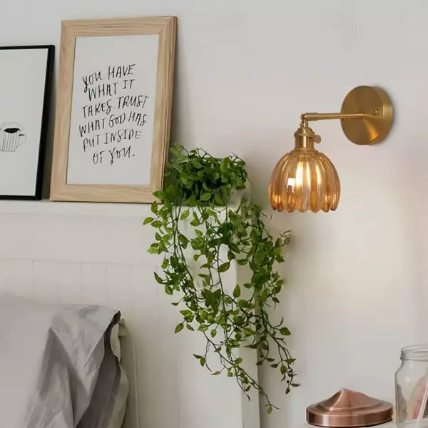 Vintage Tulip Glass Wall Sconce – Elegant Floral Design for Home Lighting, Wall-Mounted, Clear Glass, 12 Height, Max 60W