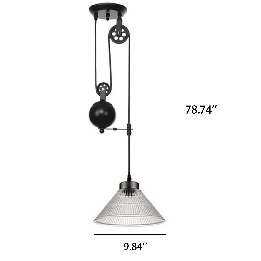 Industrial Retro Glass Pendant Light with Pulley - 1-Light Fixture