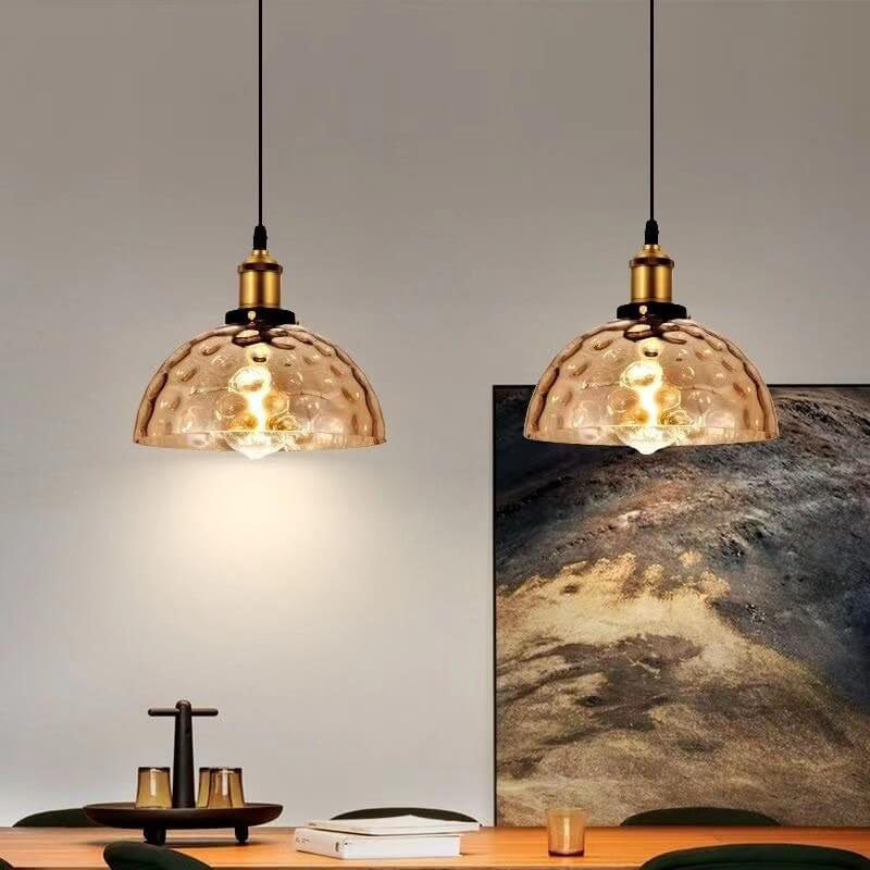 Nordic Vintage Amber Glass Dome Pendant Light - 1-Light Design