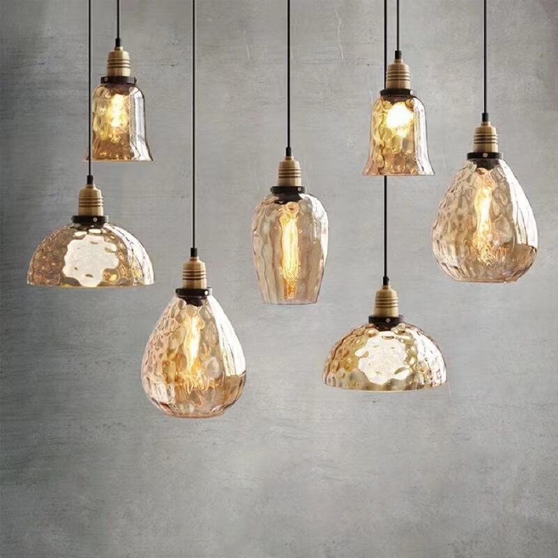 Nordic Vintage Amber Glass Dome Pendant Light - 1-Light Design