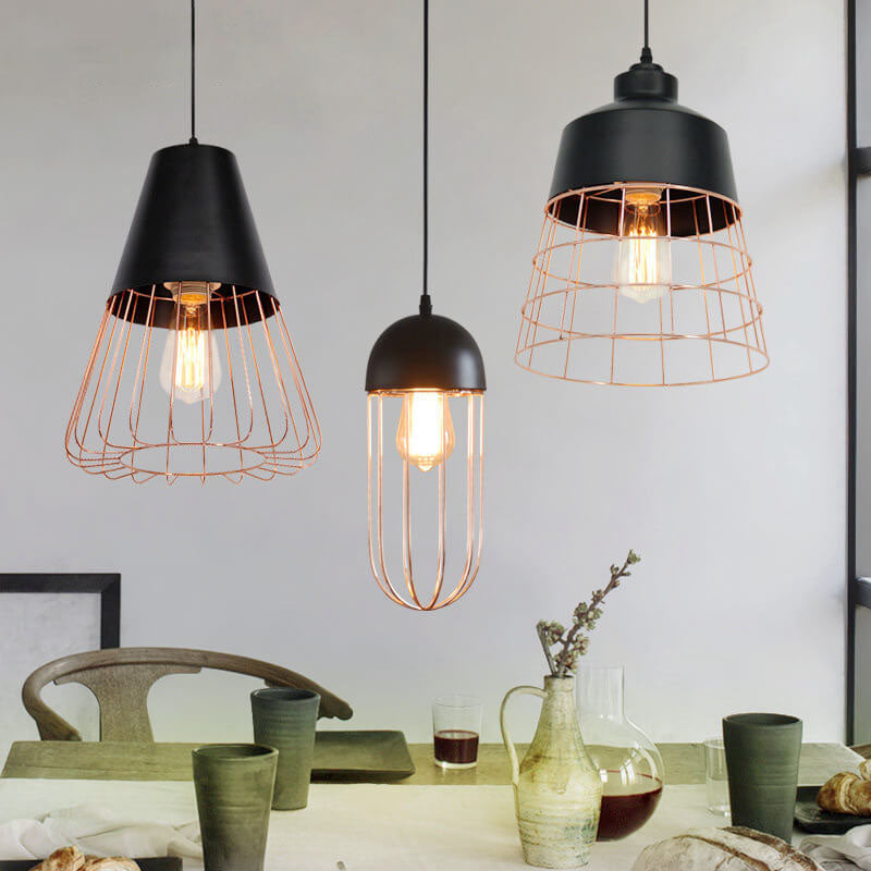 Nordic Creative Iron Cage Pendant Light - Stylish 1-Light Design