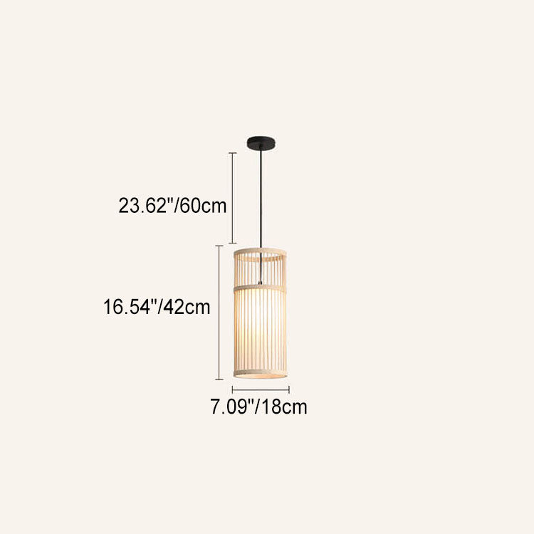 Japanese Zen Bamboo Weaving Pendant Light - 1-Light Lantern