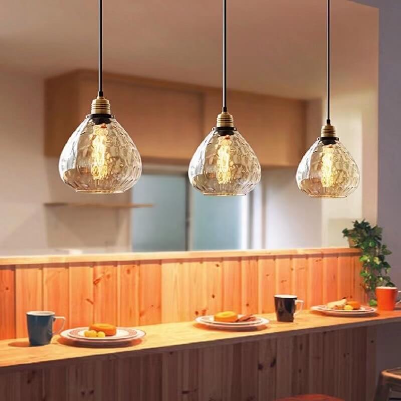 Nordic Vintage Amber Glass Dome Pendant Light - 1-Light Design