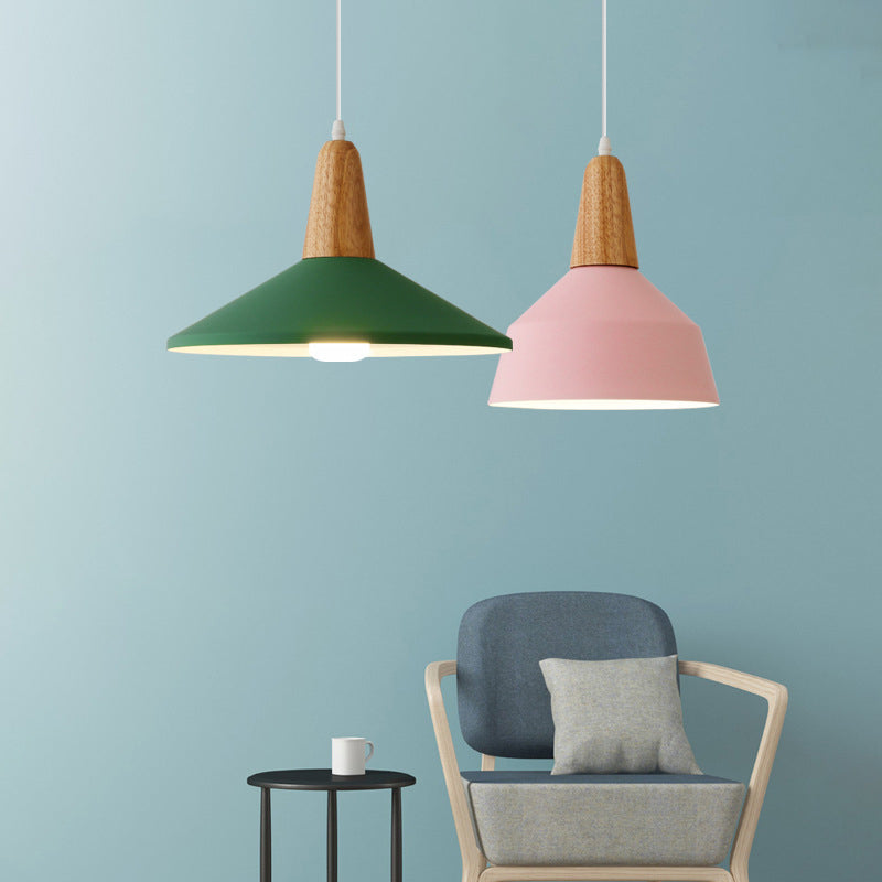 Nordic Minimalist Aluminum & Wood 1-Light Macaron Pendant