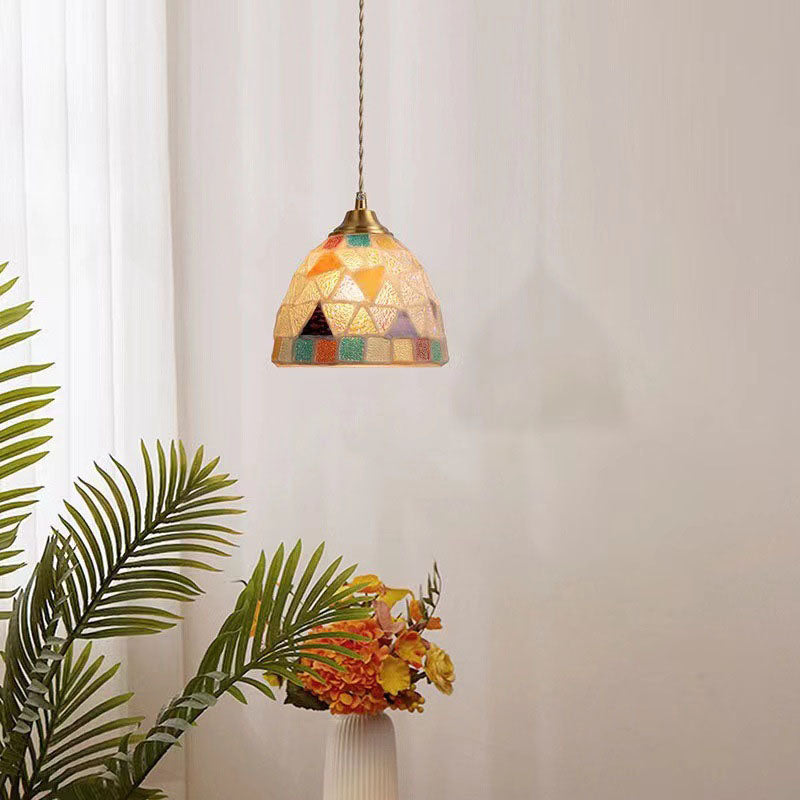 Elegant Tiffany Shell Stained Glass 1-Light Pendant for Bedroom