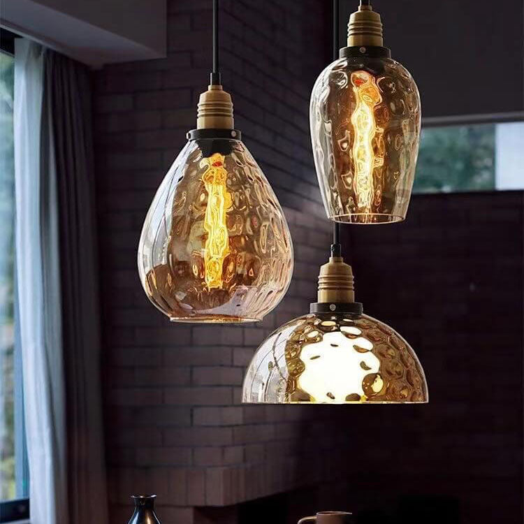 Nordic Vintage Amber Glass Dome Pendant Light - 1-Light Design