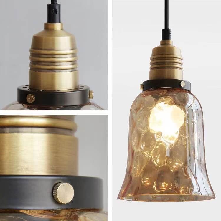 Nordic Vintage Amber Glass Dome Pendant Light - 1-Light Design