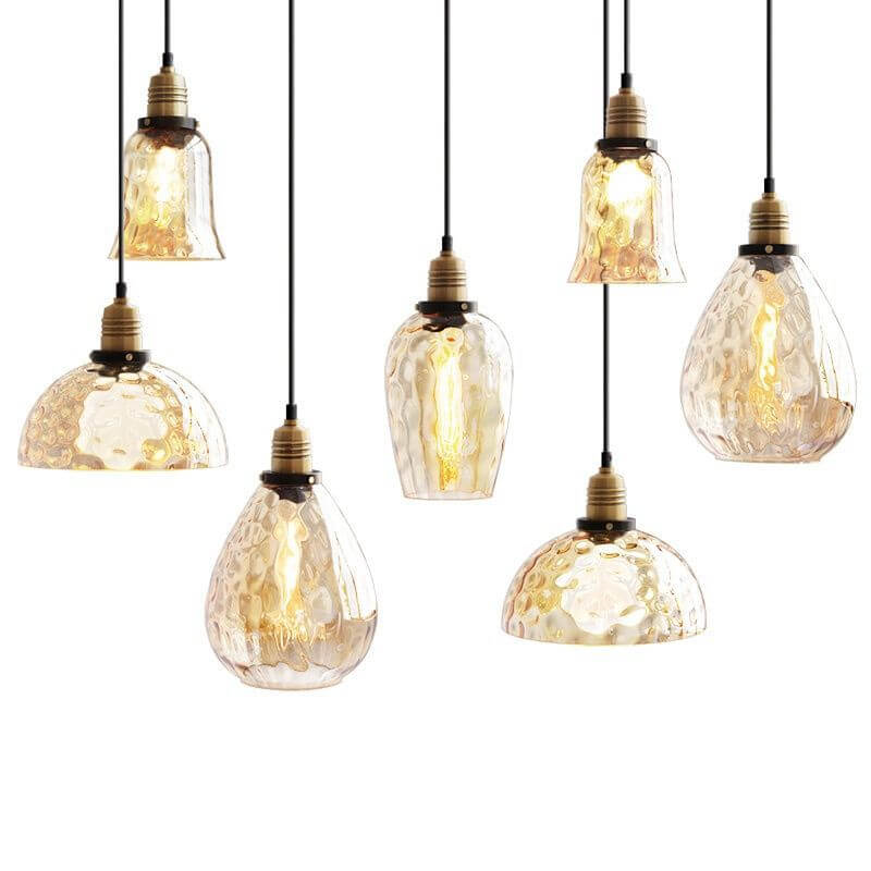 Nordic Vintage Amber Glass Dome Pendant Light - 1-Light Design