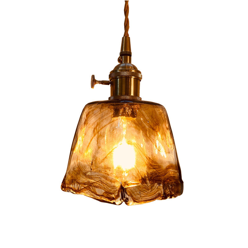 Vintage Amber Glass Brass Pendant Light - Elegant 1-Light Fixture