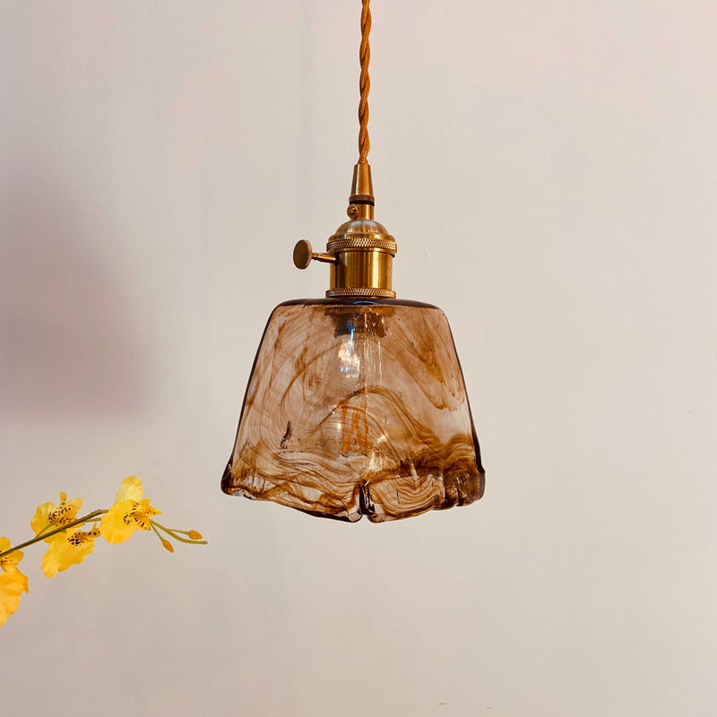 Vintage Amber Glass Brass Pendant Light - Elegant 1-Light Fixture