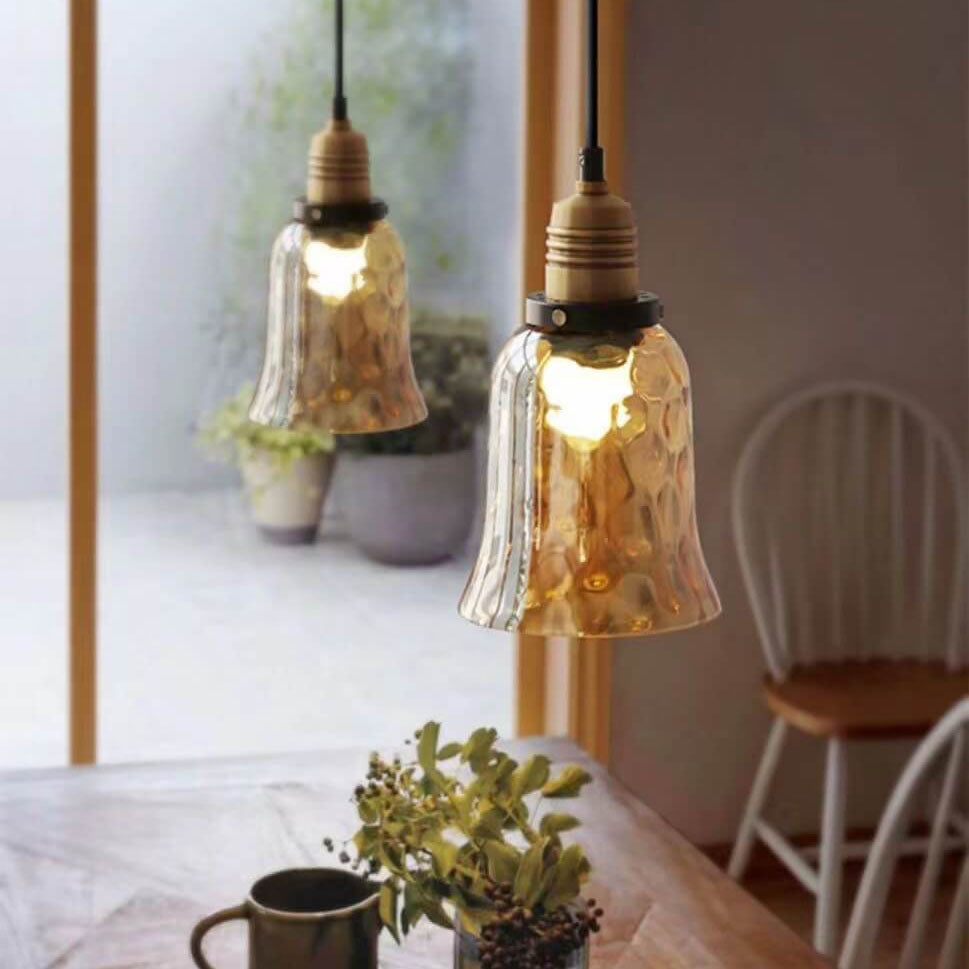 Nordic Vintage Amber Glass Dome Pendant Light - 1-Light Design