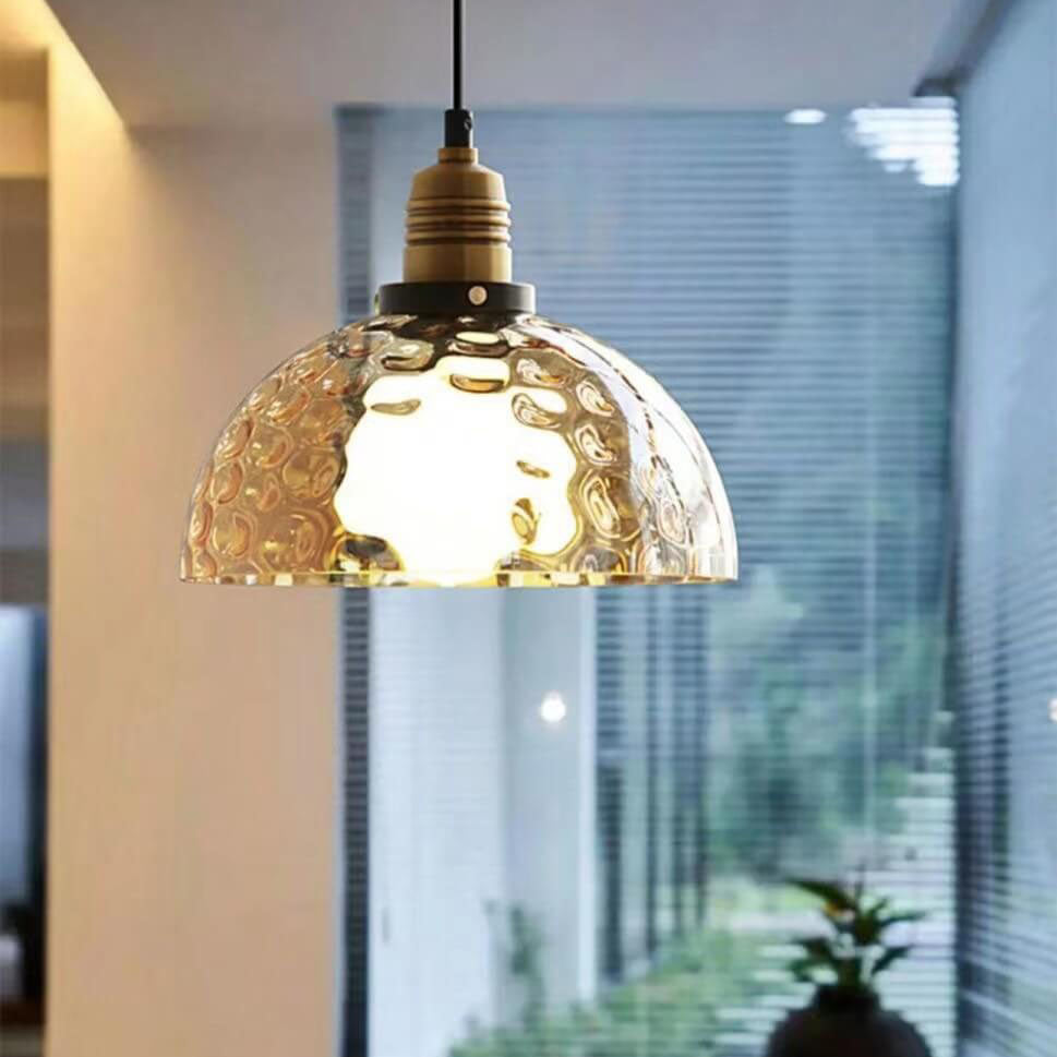 Nordic Vintage Amber Glass Dome Pendant Light - 1-Light Design