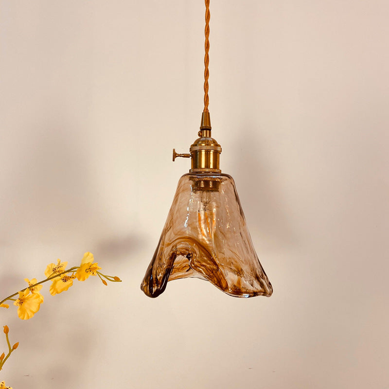 Vintage Amber Glass Brass Pendant Light - Elegant 1-Light Fixture