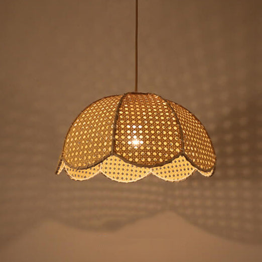 Nordic Rattan Scallop Dome Pendant Light - Elegant 1-Light Fixture