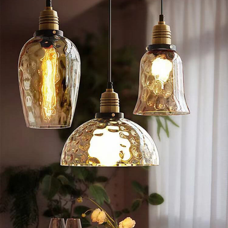 Nordic Vintage Amber Glass Dome Pendant Light - 1-Light Design