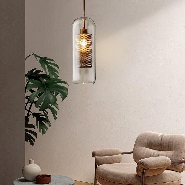 Elegant Clear Glass 1-Light Pendant - Modern Cylindrical Design